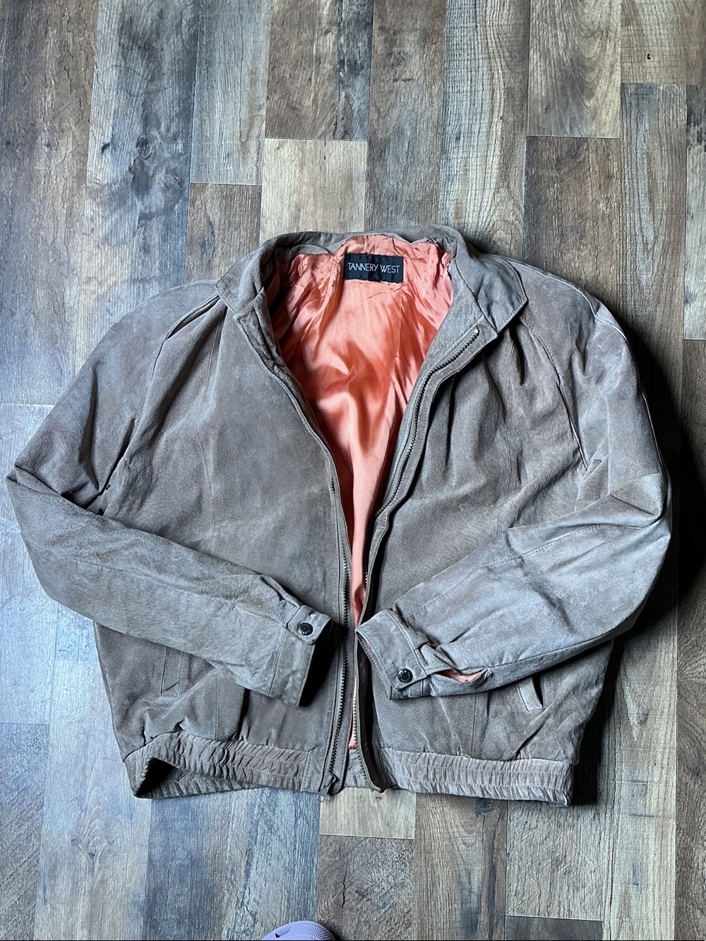Vintage Tannery West Brown Suede Bomber Jacket with Orange Lining